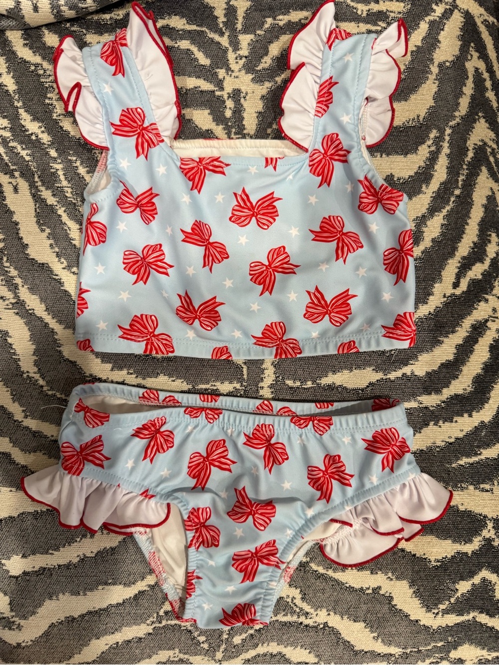 EUC Shrimp & Grits size Small red white blue patriotic toddler bikini 2-piece